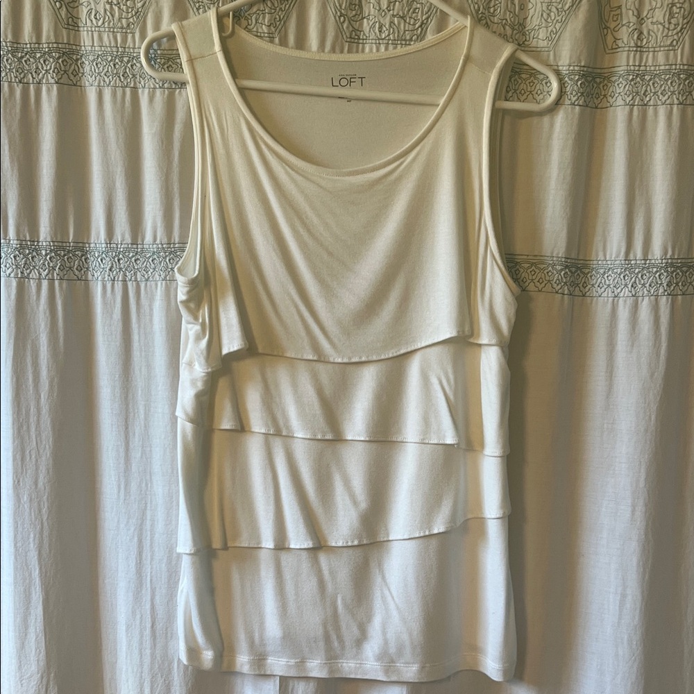 LOFT Women's Ivory Tiered Tank Top